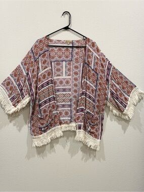 Democracy Boho Fringe Kimono Cardigan Size Medium